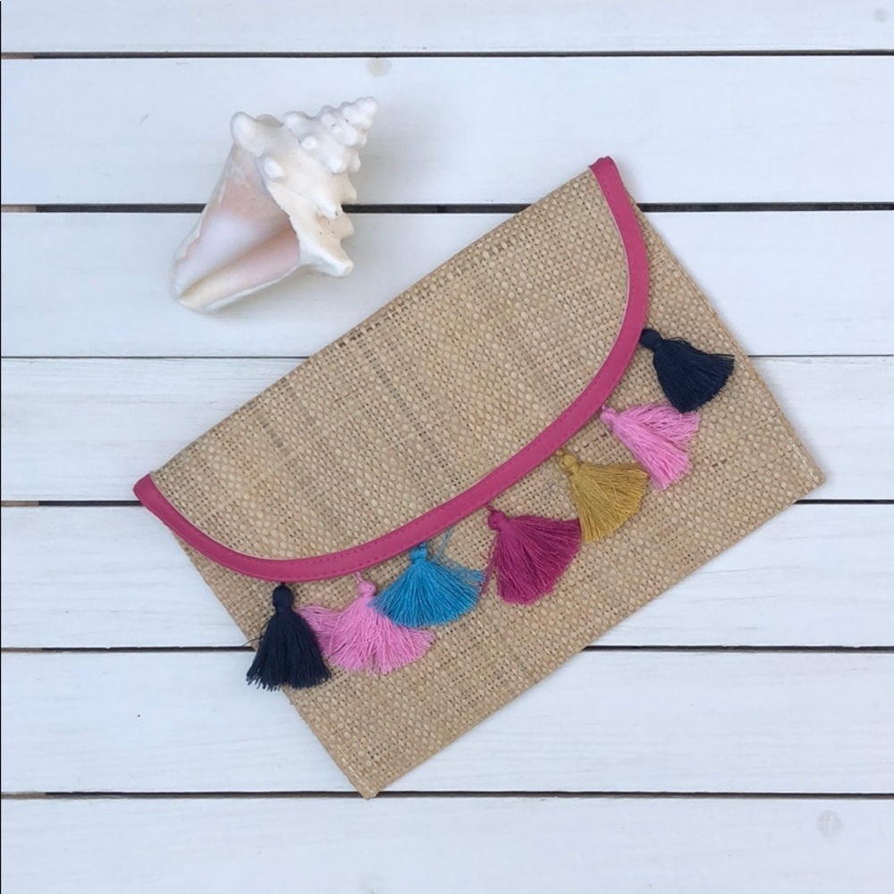 NEW Straw Tassel Clutch Bag